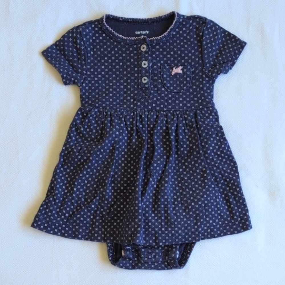 carter's navy blue patterned cotton bodysuit dress 6 months baby girl